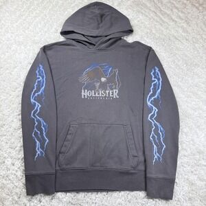 Hollister Hoodie Men M Gray Eagle Lightning Sweatshirt Street Retro Skater Indie